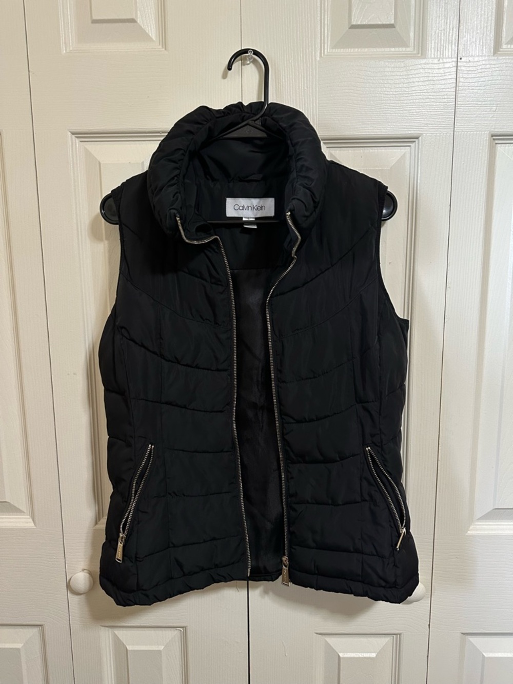 Calvin Klein Black Quilted Puffer Vest with High Collar